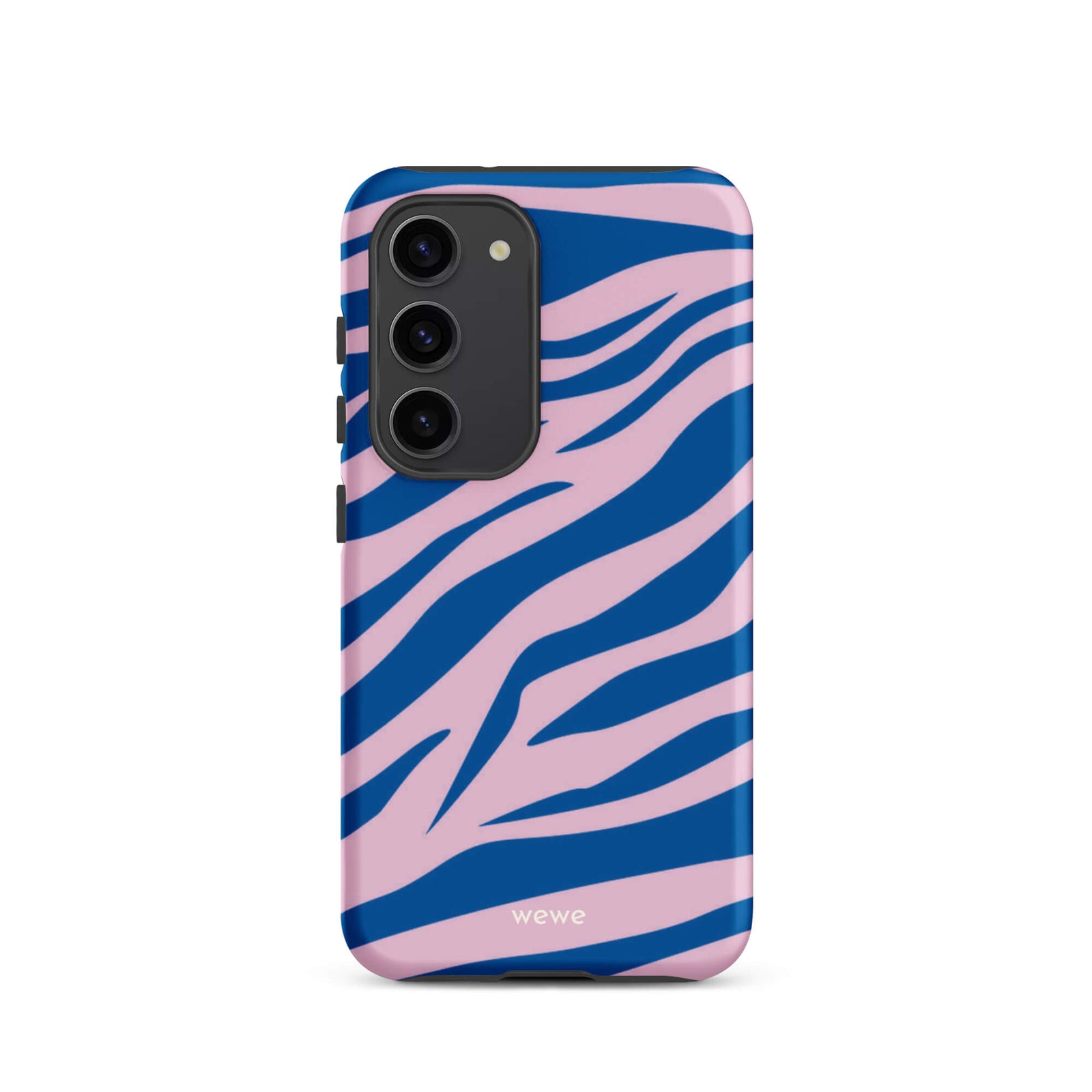 Custom samsung galaxy s23  Phone case with a  bold and graphic blue and pink zebra pattern.