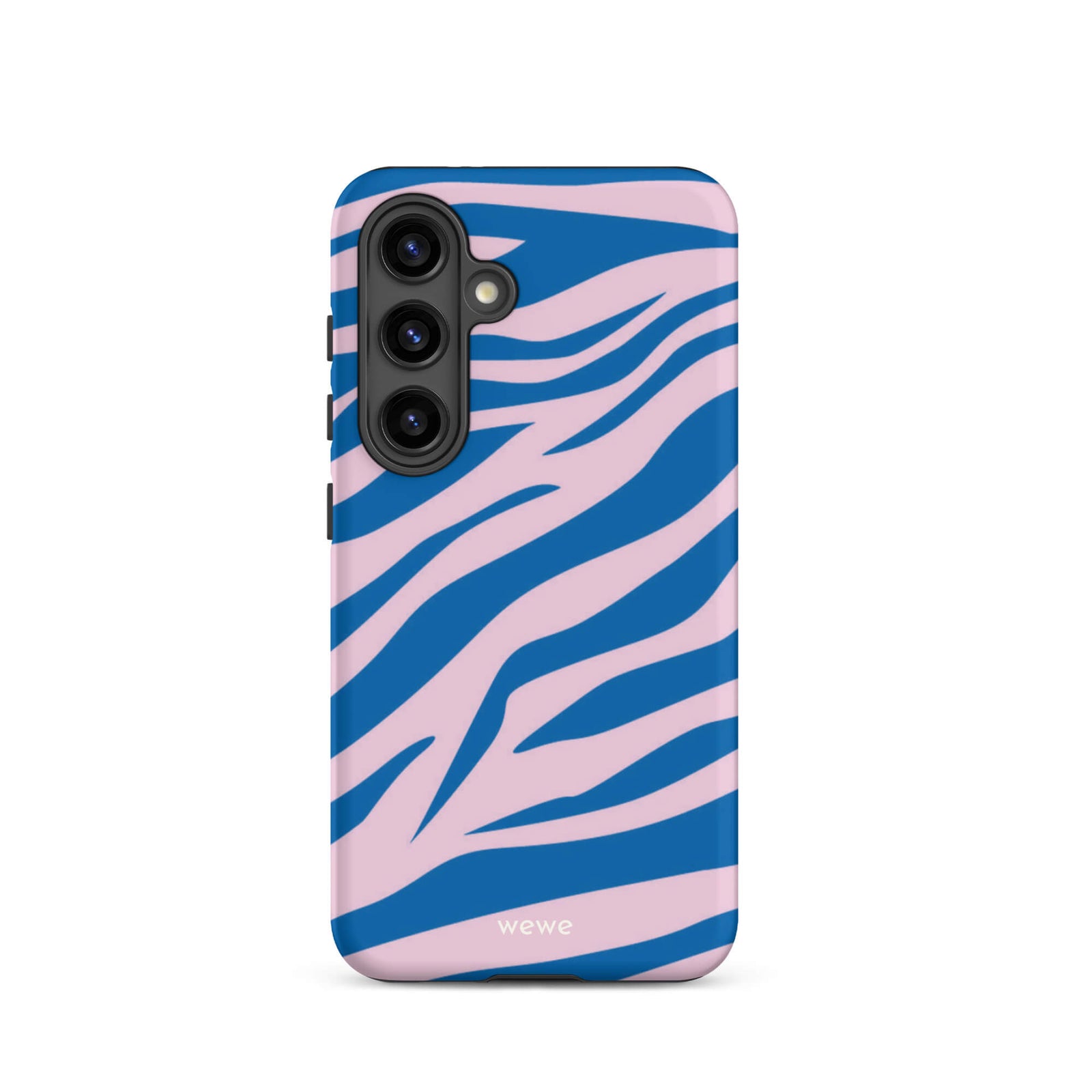 Custom samsung galaxy s24  Phone case with a  bold and graphic blue and pink zebra pattern.