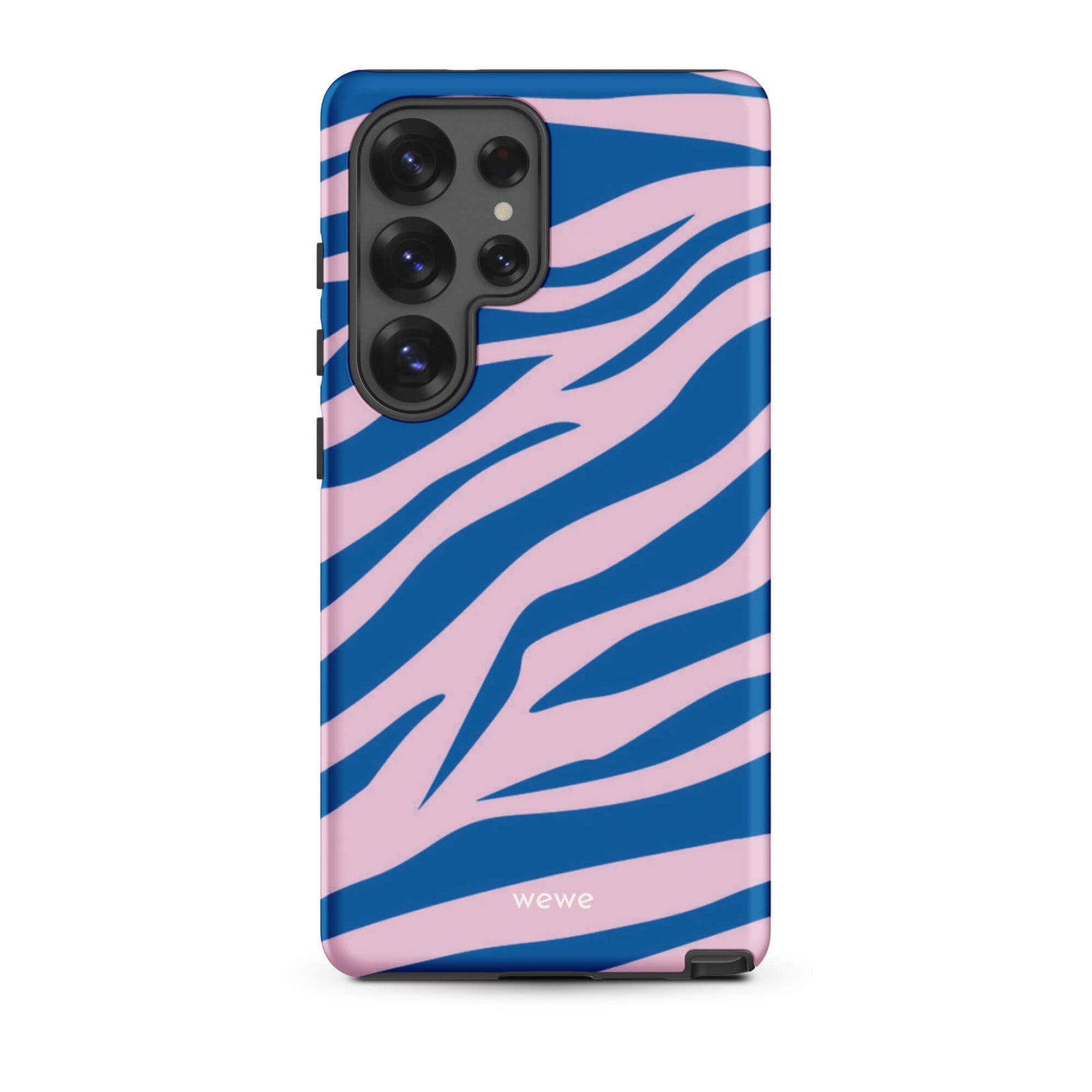Custom samsung galaxy s25 ultra  Phone case with a  bold and graphic blue and pink zebra pattern.