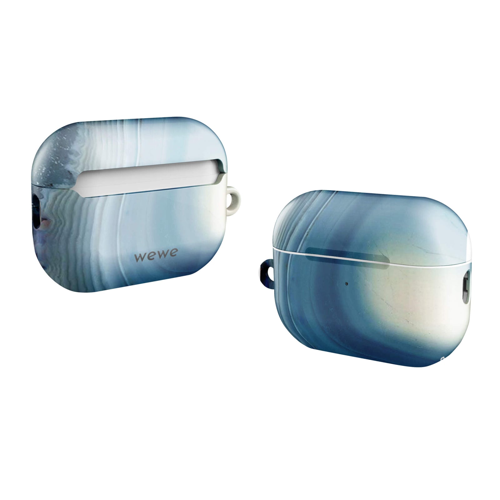 Custom slate blue airpods case pro gen2 elegant design side view.