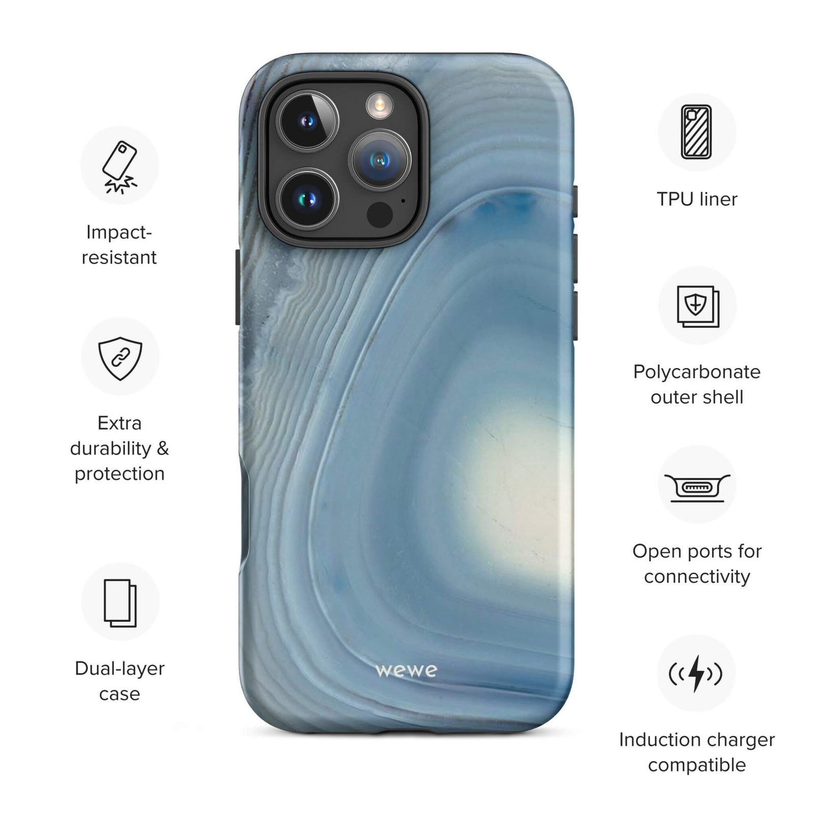 Custom slate blue 16 pro max wireless charging compatible.