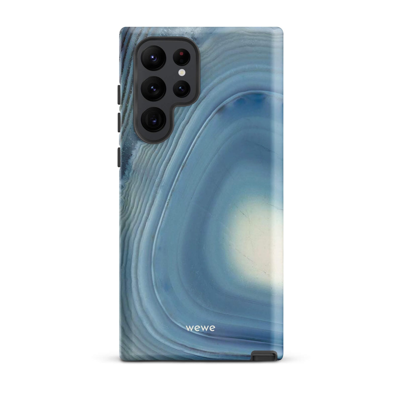 Custom samsung galaxy s22 ultra  Phone case with a  close-up image of a blue and white geode or agate slice with swirling patterns.