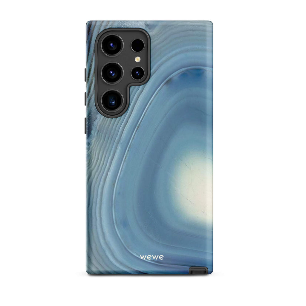 Custom samsung galaxy s24 ultra  Phone case with a  close-up image of a blue and white geode or agate slice with swirling patterns.