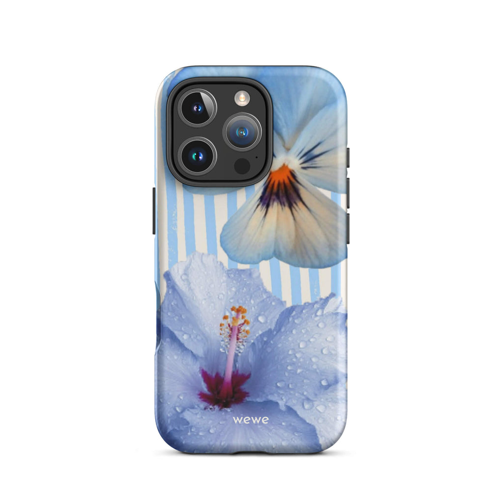 Custom botanical escape iphone case 16 pro blue hibiscus.