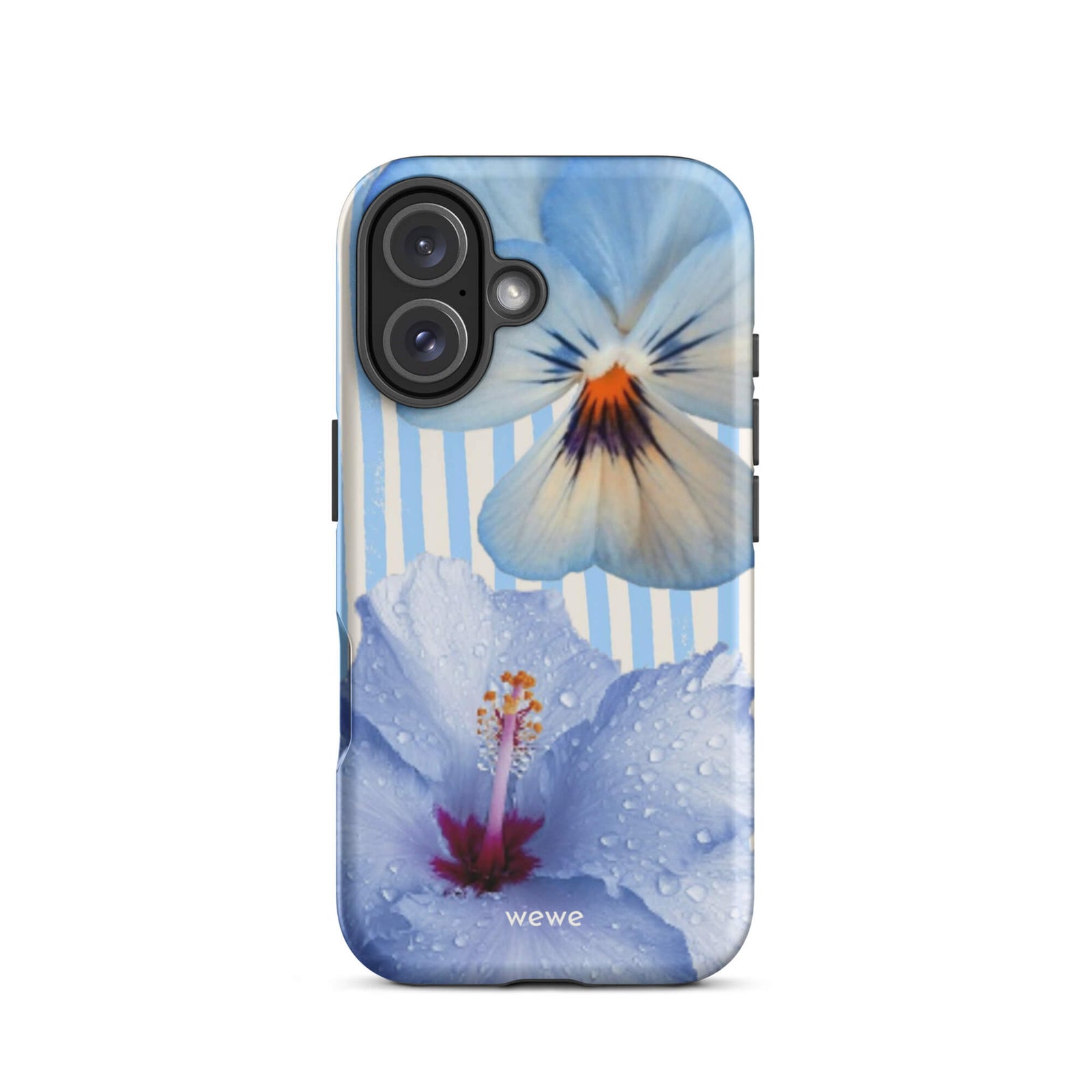 Custom botanical escape iphone case 16 blue hibiscus.