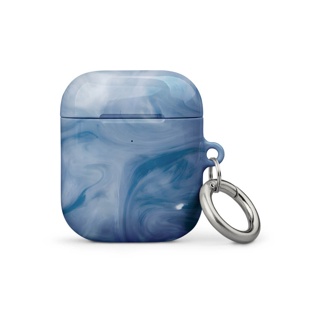 Custom airpods case gen1 with a swirling, abstract pattern of deep blue, light blue, and white, resembling flowing water or marble.