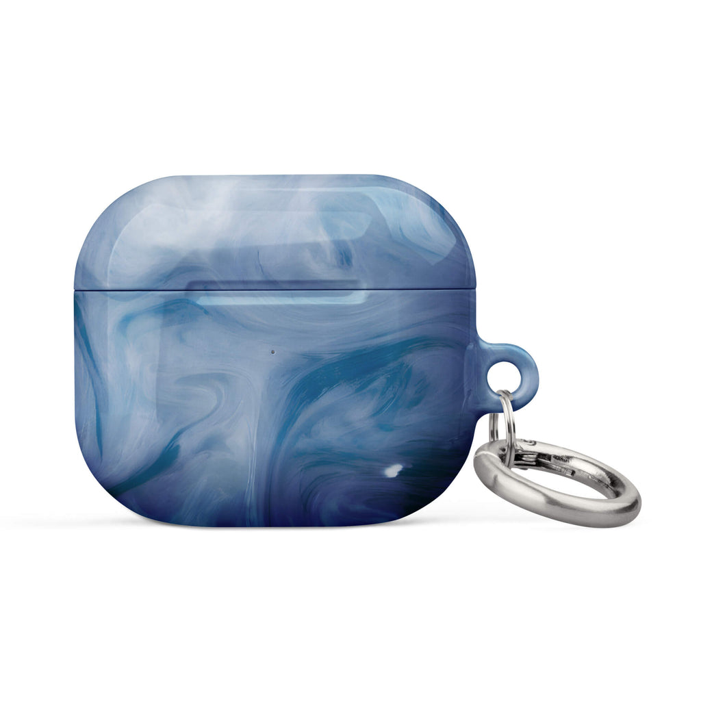 Custom airpods case 3rd generation with a swirling, abstract pattern of deep blue, light blue, and white, resembling flowing water or marble.