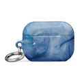 Custom airpods case pro gen2 with a swirling, abstract pattern of deep blue, light blue, and white, resembling flowing water or marble.