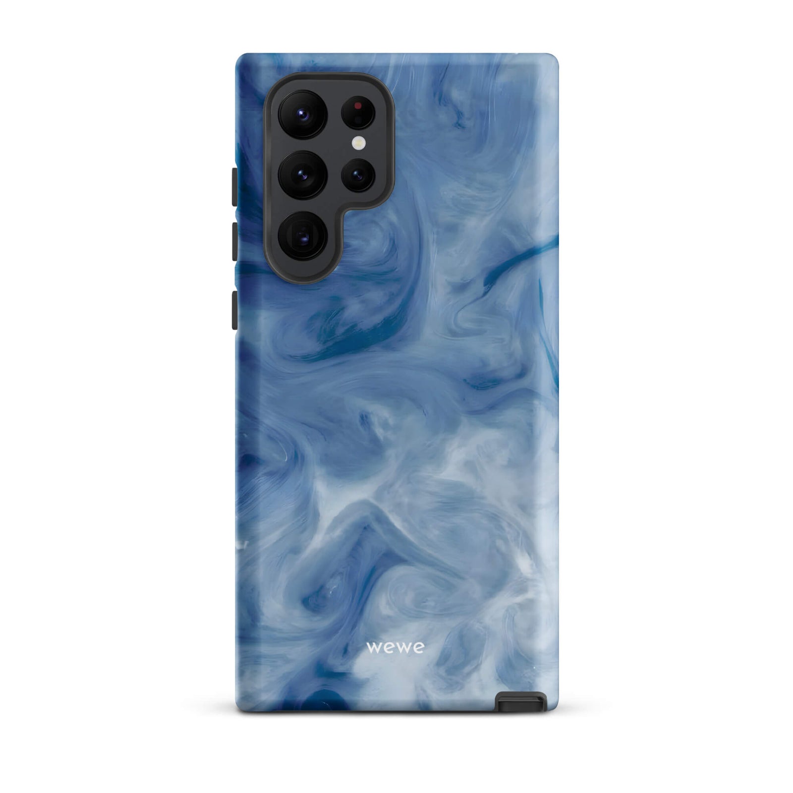 Custom samsung galaxy s22 ultra with a swirling, abstract pattern of deep blue, light blue, and white, resembling flowing water or marble.