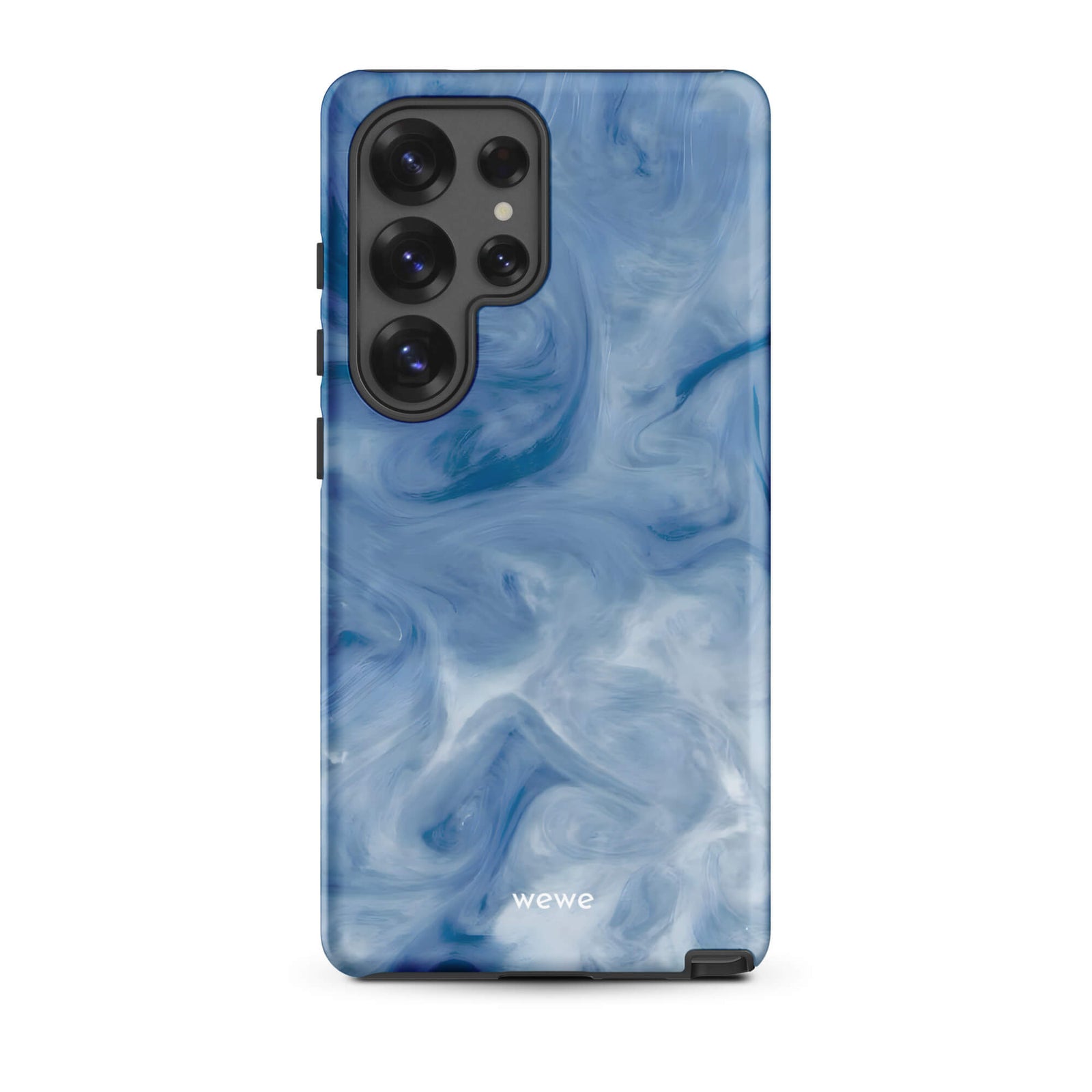 Custom samsung galaxy s25 ultra with a swirling, abstract pattern of deep blue, light blue, and white, resembling flowing water or marble.
