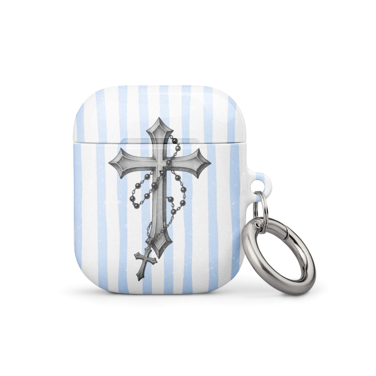 Custom light blue stripe AirPods case gen1 elegant look.