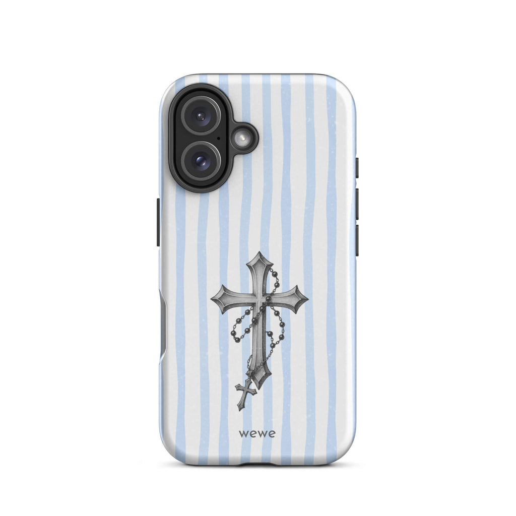 Custom light blue stripe iPhone case 16 gift.