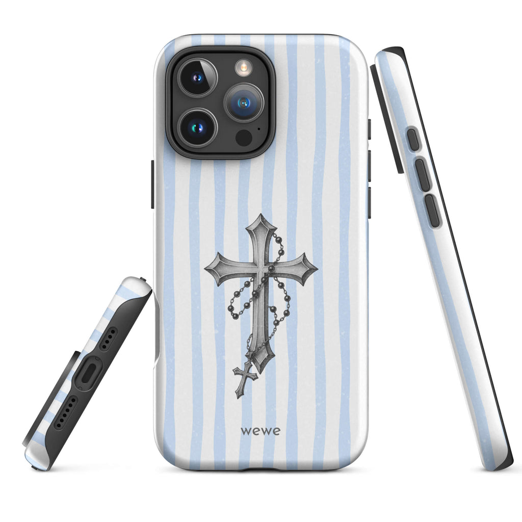 Custom light blue stripe iPhone case 16 pro max elegant look.