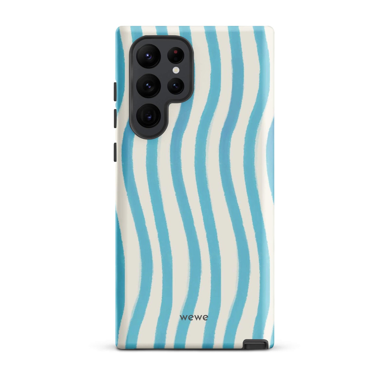 Custom samsung galaxy s22 ultra Phone case with a light blue and white wavy vertical stripe pattern.