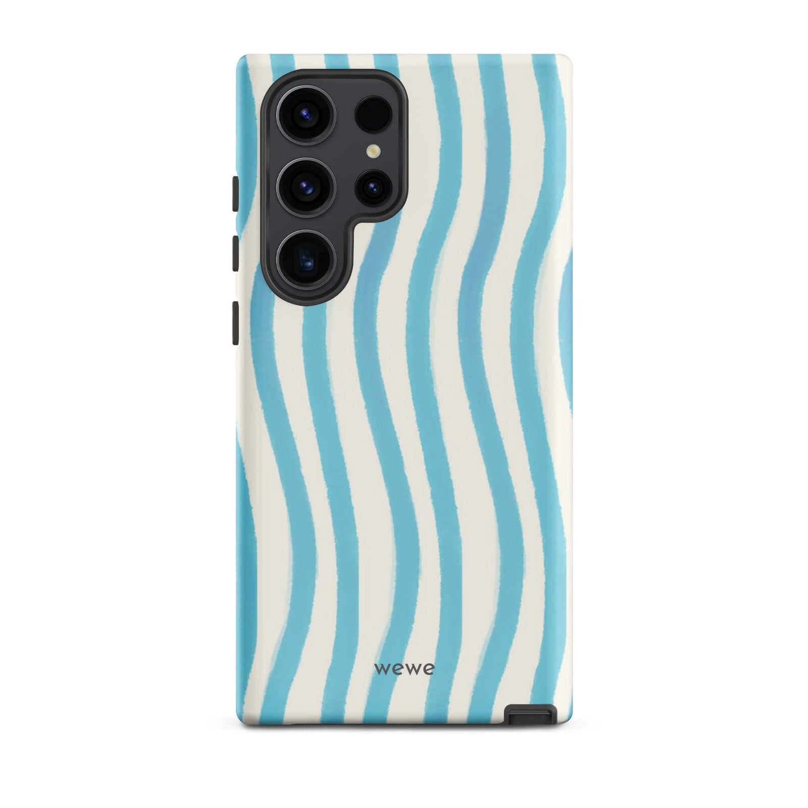 Custom samsung galaxy s23 ultra Phone case with a light blue and white wavy vertical stripe pattern.