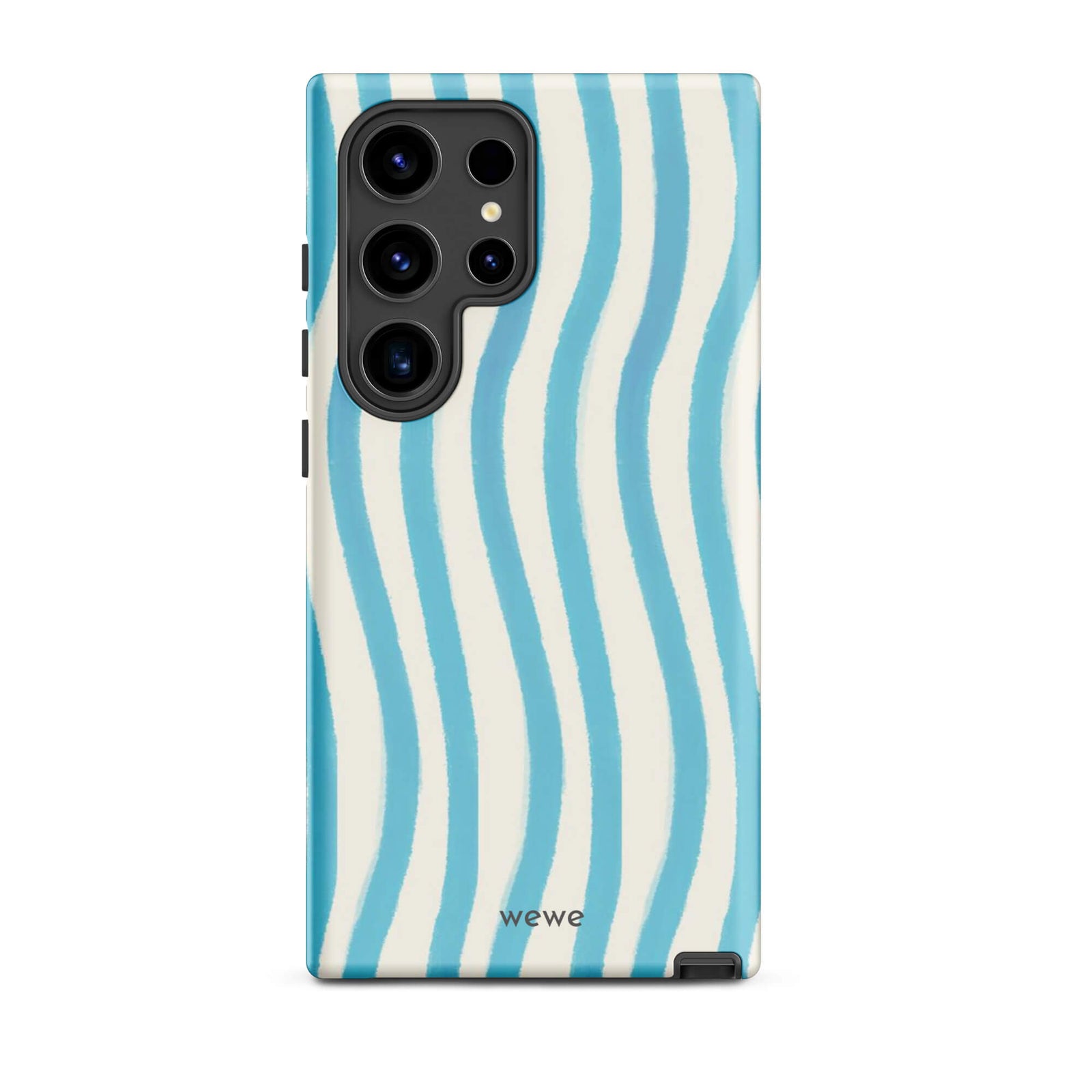 Custom samsung galaxy s24 ultra Phone case with a light blue and white wavy vertical stripe pattern.