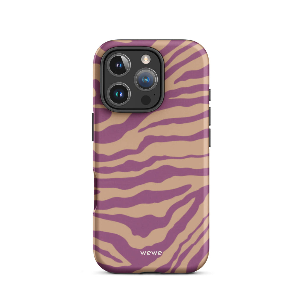Custom golden foam iphone case 16 pro brown and purple wavy print.