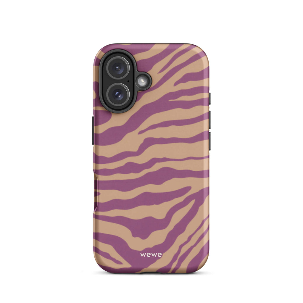 Custom golden foam iphone case 16 brown and purple wavy print.