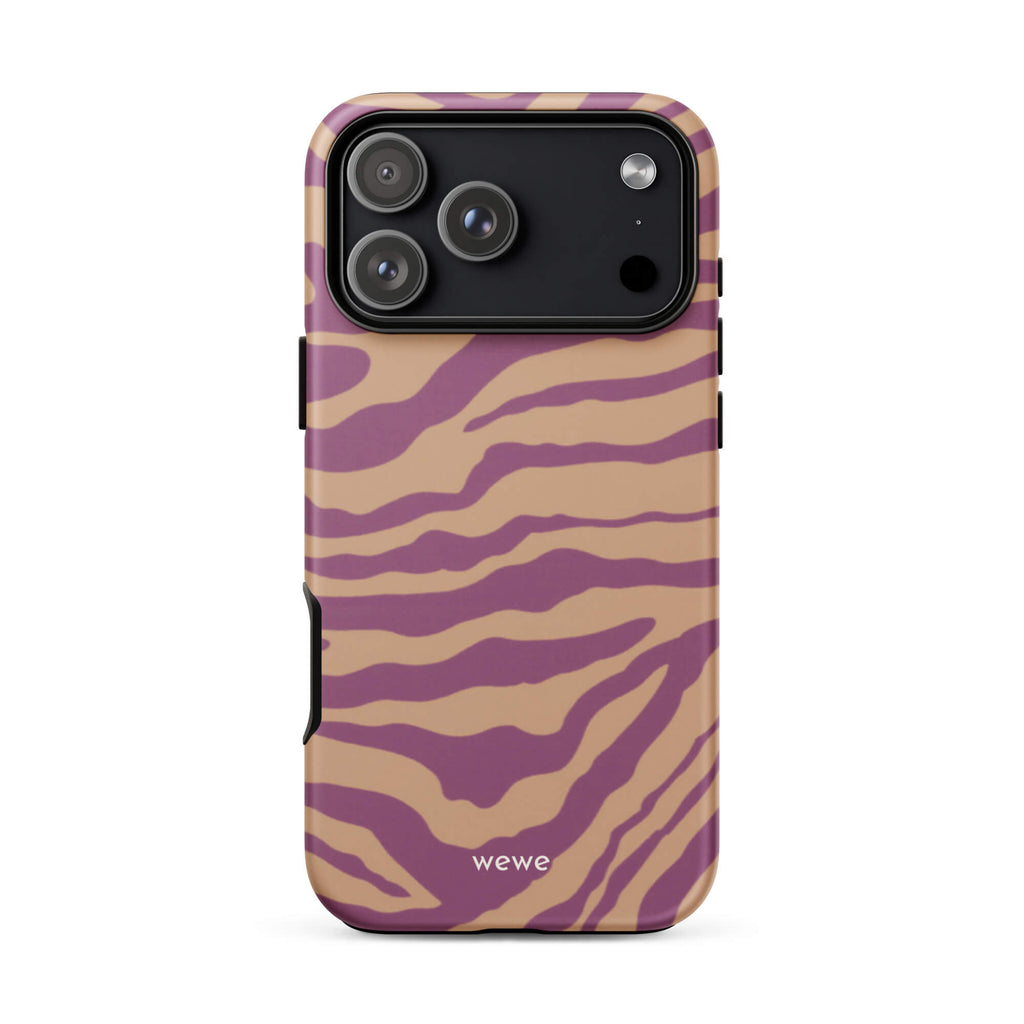 Custom golden foam iphone case 17 pro max brown and purple wavy print.