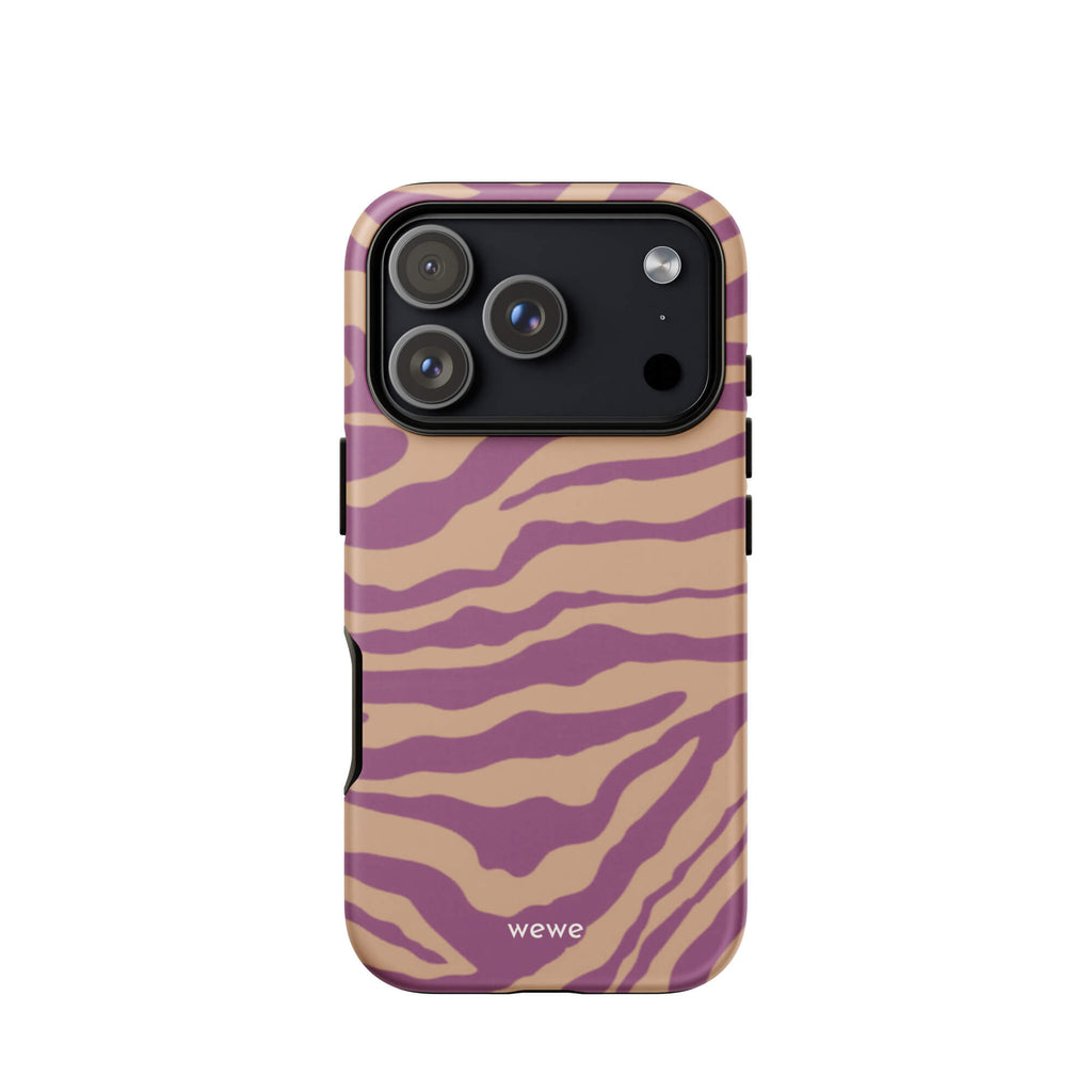 Custom golden foam iphone case 17 pro brown and purple wavy print.
