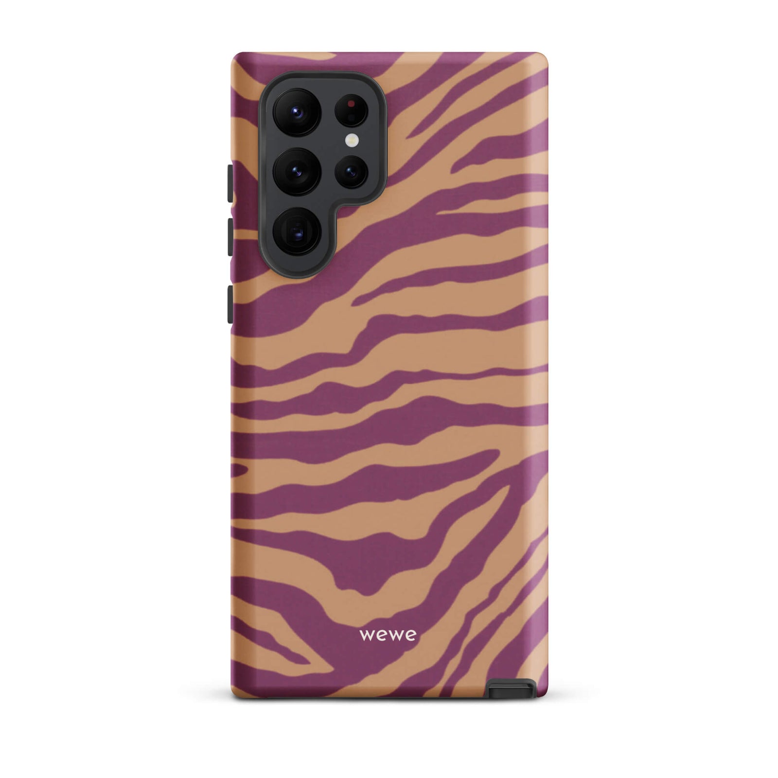 Custom samsung galaxy s22 ultra Phone case with a bold and graphic brown and purple zebra pattern.