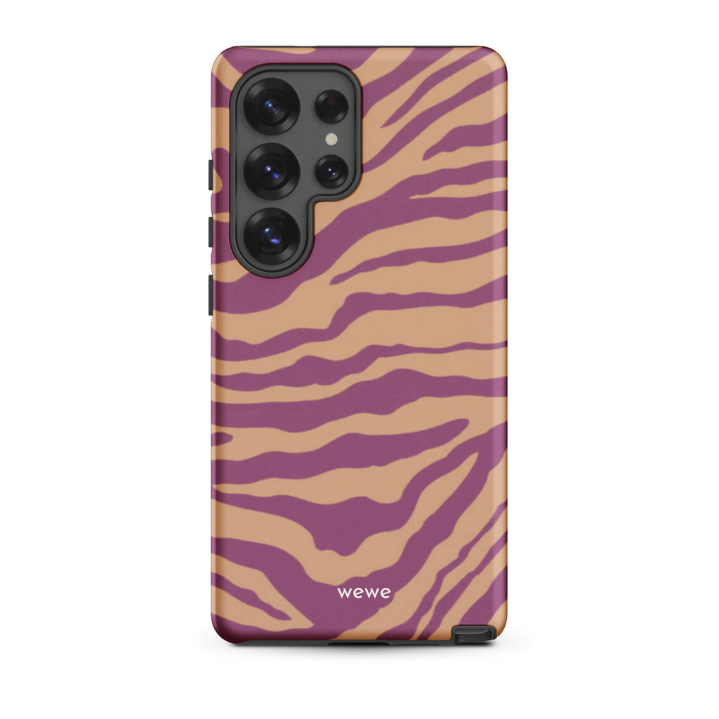 Custom samsung galaxy s25 ultra Phone case with a bold and graphic brown and purple zebra pattern.
