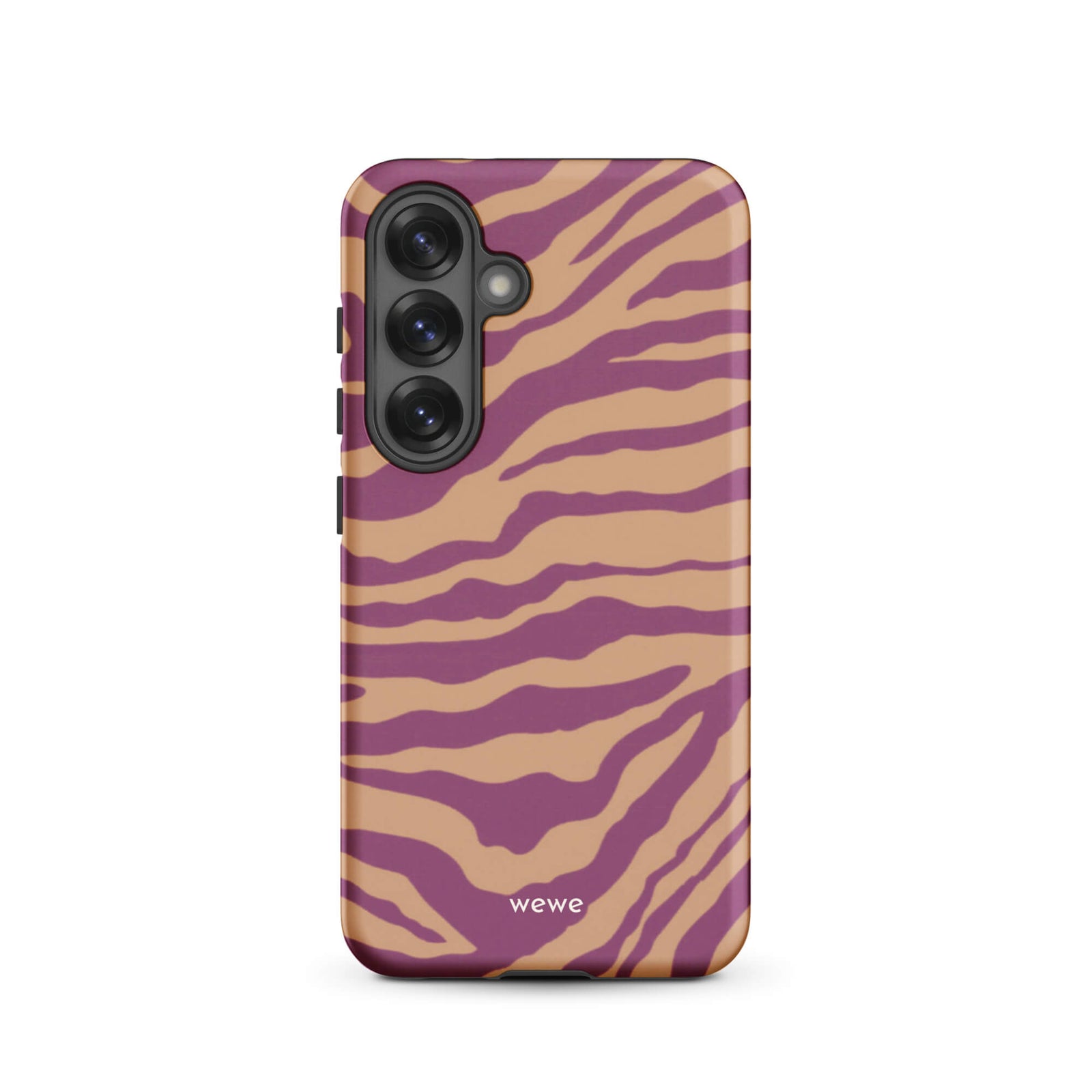 Custom samsung galaxy s25 Phone case with a bold and graphic brown and purple zebra pattern.