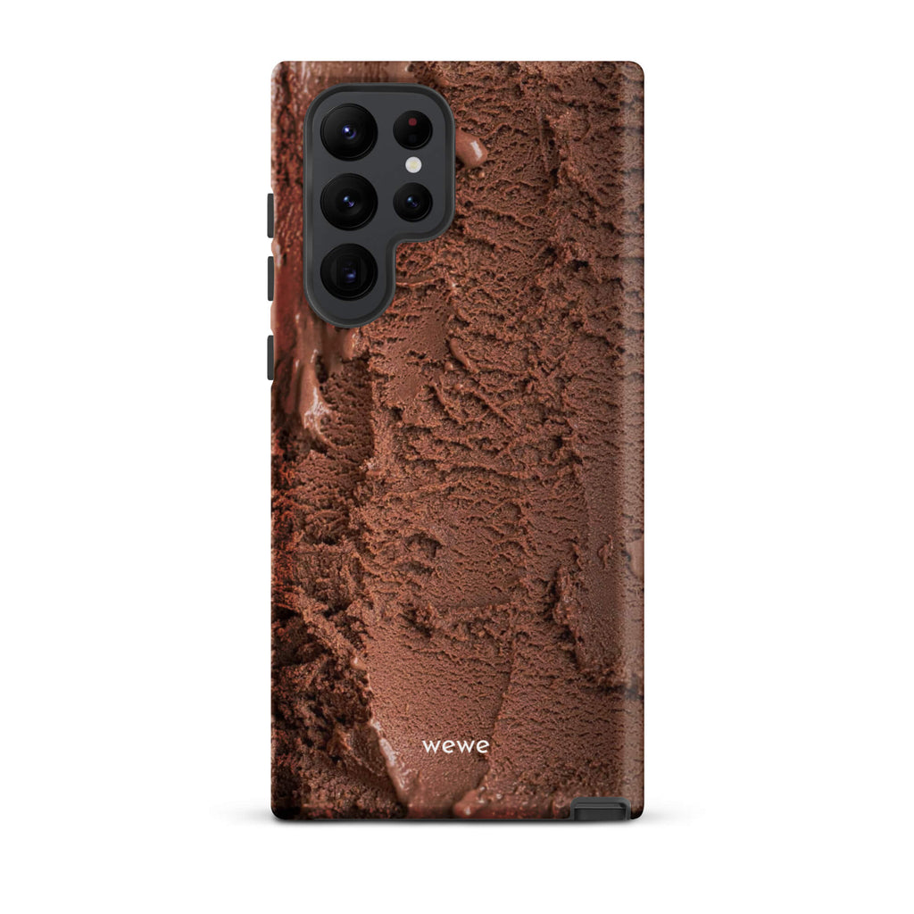 Custom samsung galaxy s22 ultra Phone case with a close-up, macro photo of a textured, rich brown chocolate ice cream.