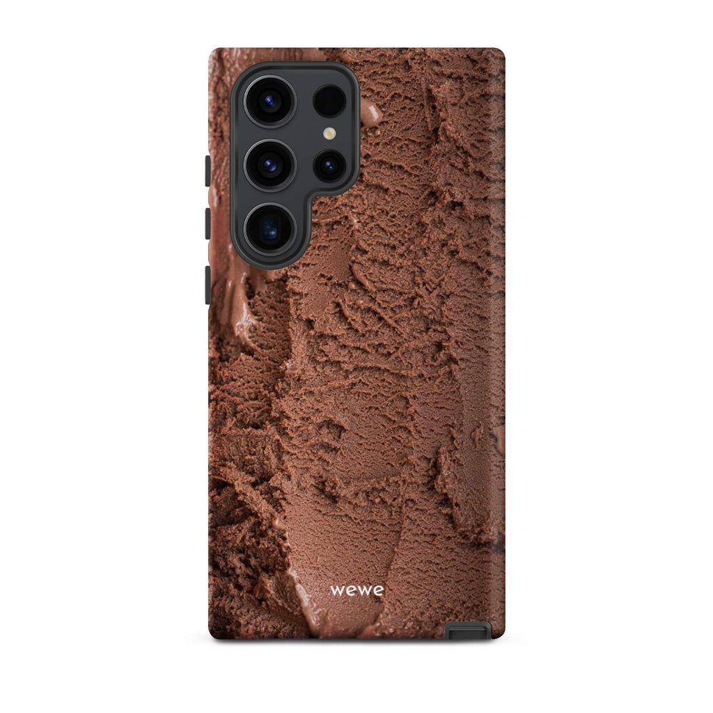 Custom samsung galaxy s23 ultra Phone case with a close-up, macro photo of a textured, rich brown chocolate ice cream.
