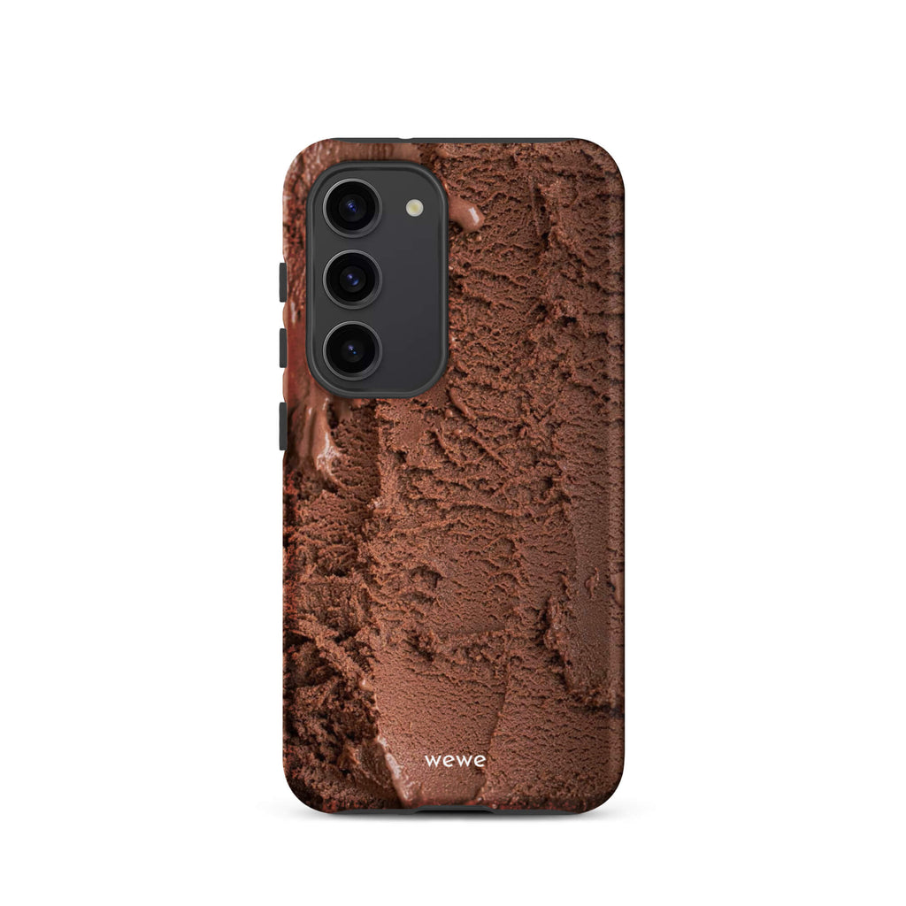Custom samsung galaxy s23 Phone case with a close-up, macro photo of a textured, rich brown chocolate ice cream.