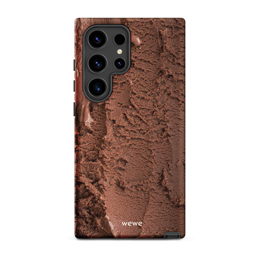 Custom samsung galaxy s24 ultra Phone case with a close-up, macro photo of a textured, rich brown chocolate ice cream.