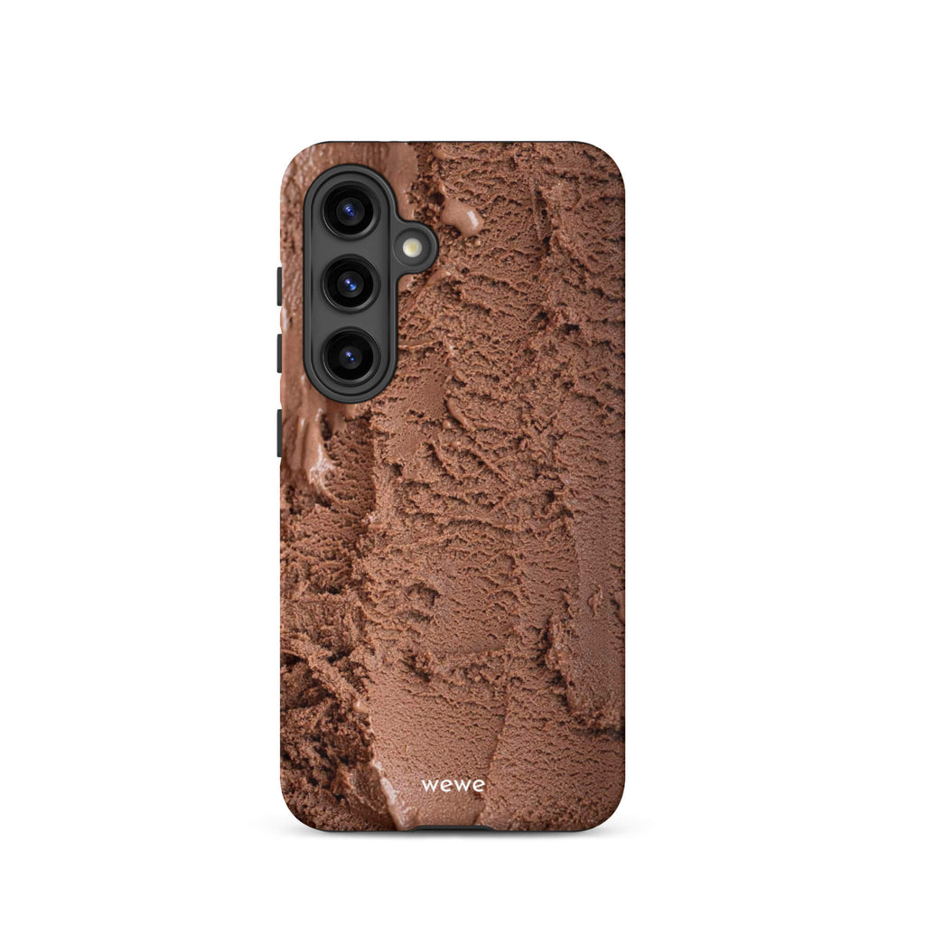 Custom samsung galaxy s24 Phone case with a close-up, macro photo of a textured, rich brown chocolate ice cream.