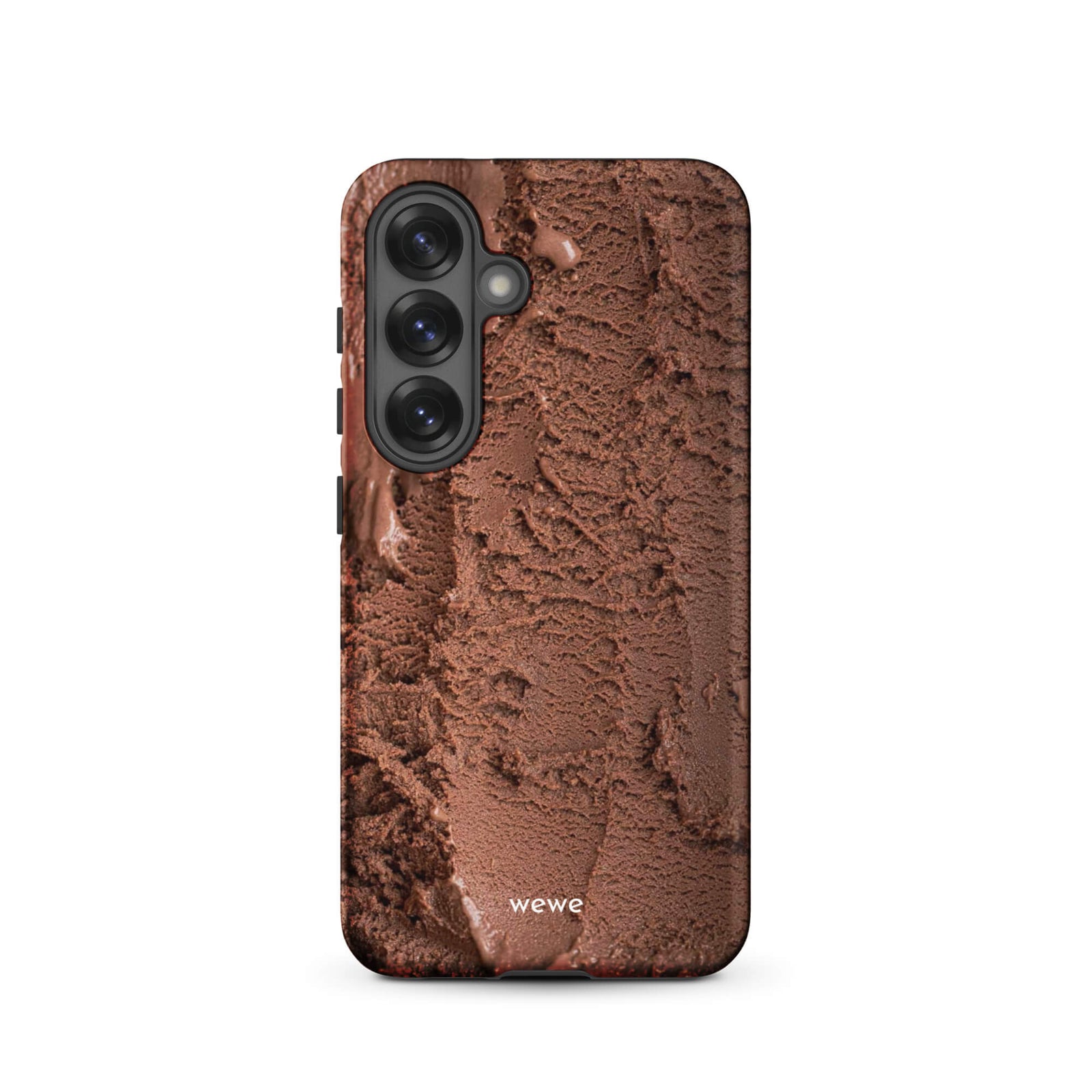 Custom samsung galaxy s25 Phone case with a close-up, macro photo of a textured, rich brown chocolate ice cream.