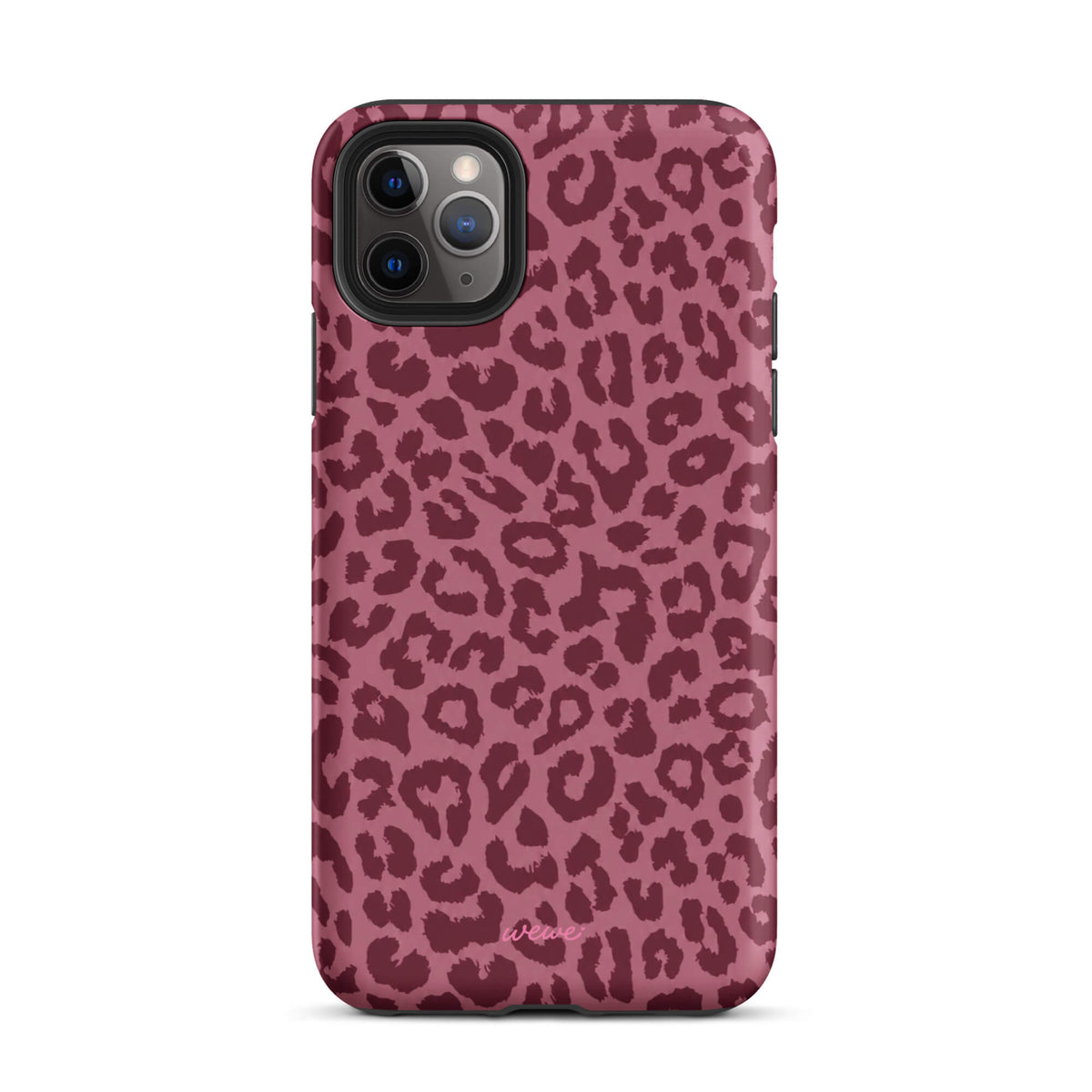 Dusty-rose iPhone case covered with deep-burgundy tonal leopard spots
