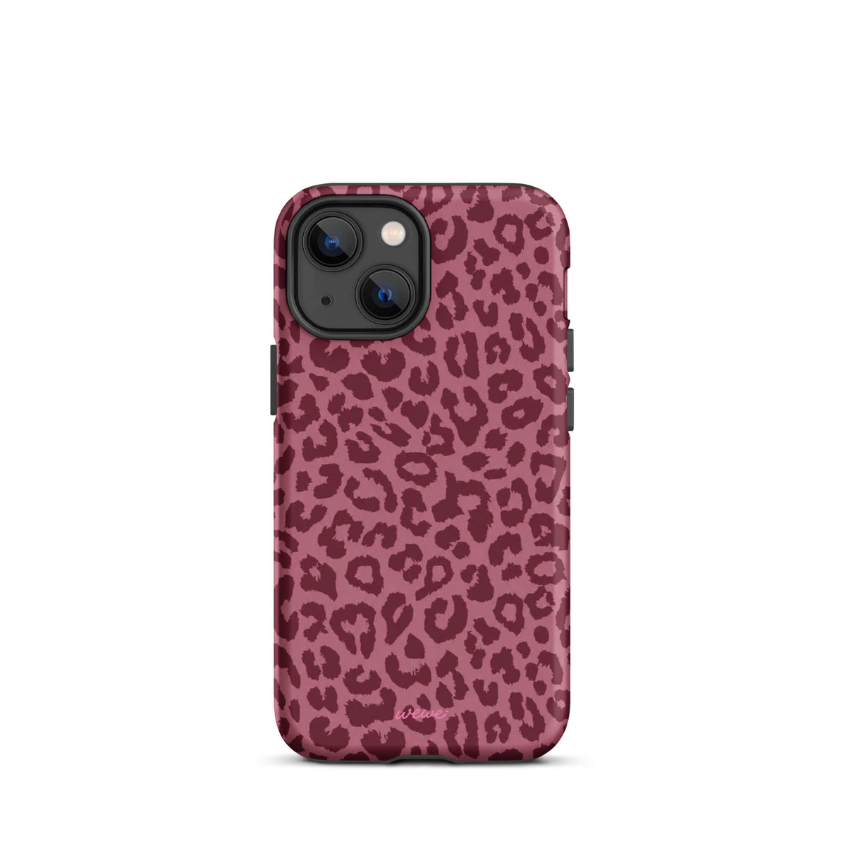Dusty-rose iPhone case covered with deep-burgundy tonal leopard spots