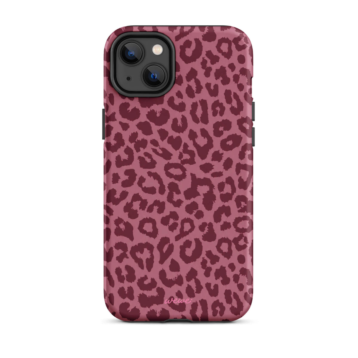 Dusty-rose iPhone case covered with deep-burgundy tonal leopard spots