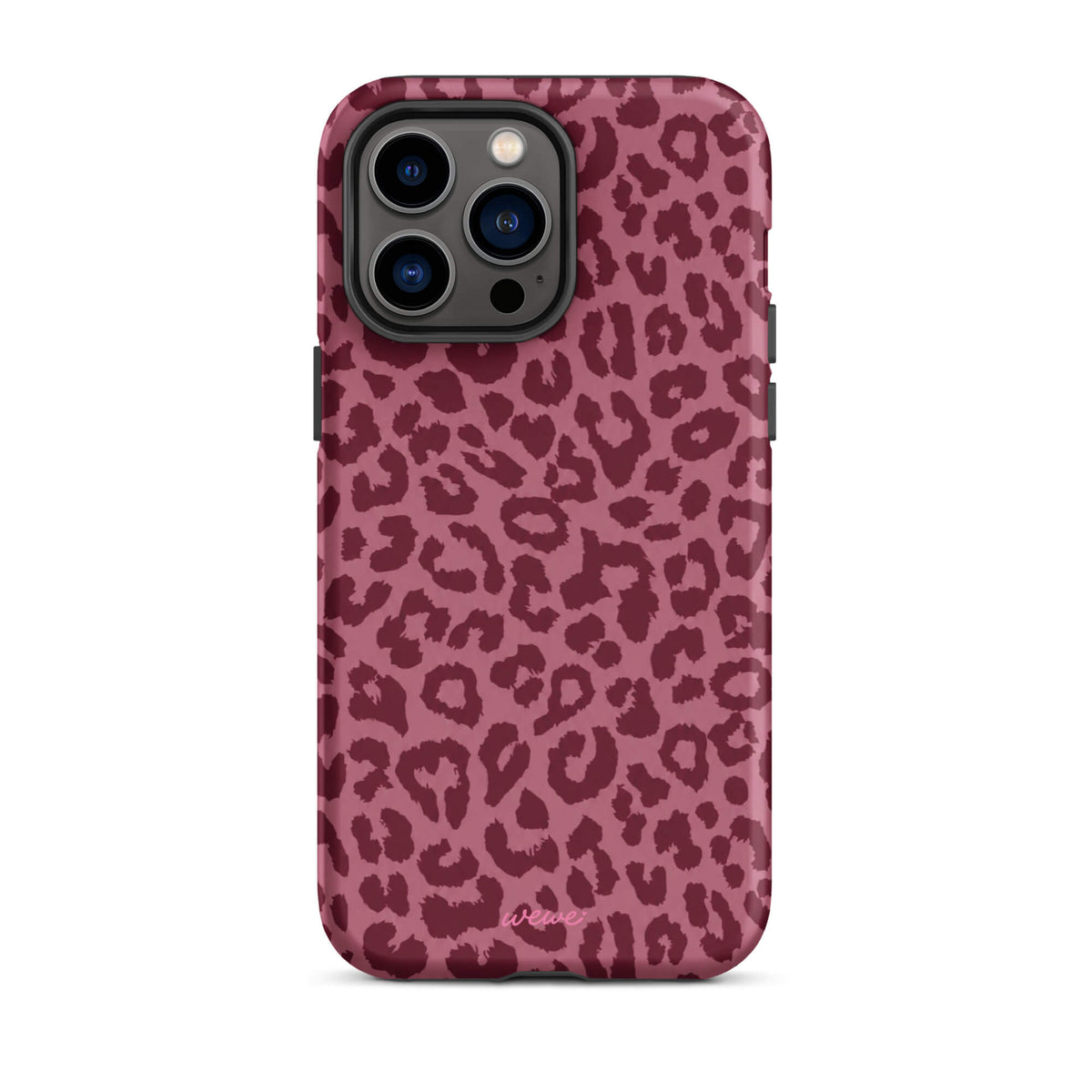 Dusty-rose iPhone case covered with deep-burgundy tonal leopard spots