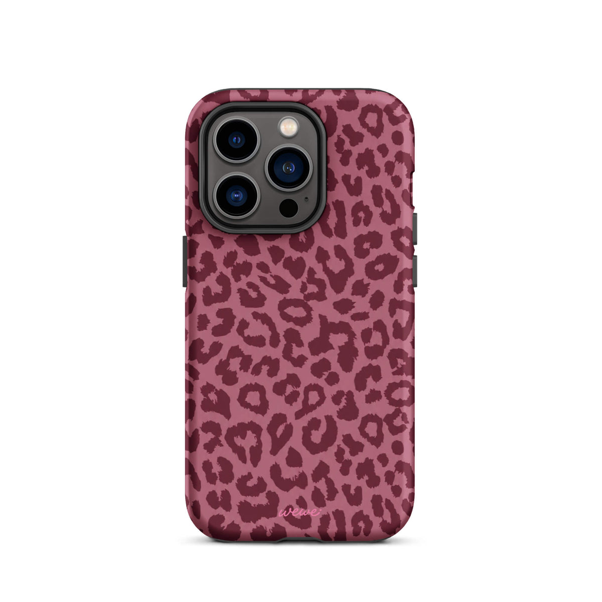 Dusty-rose iPhone case covered with deep-burgundy tonal leopard spots