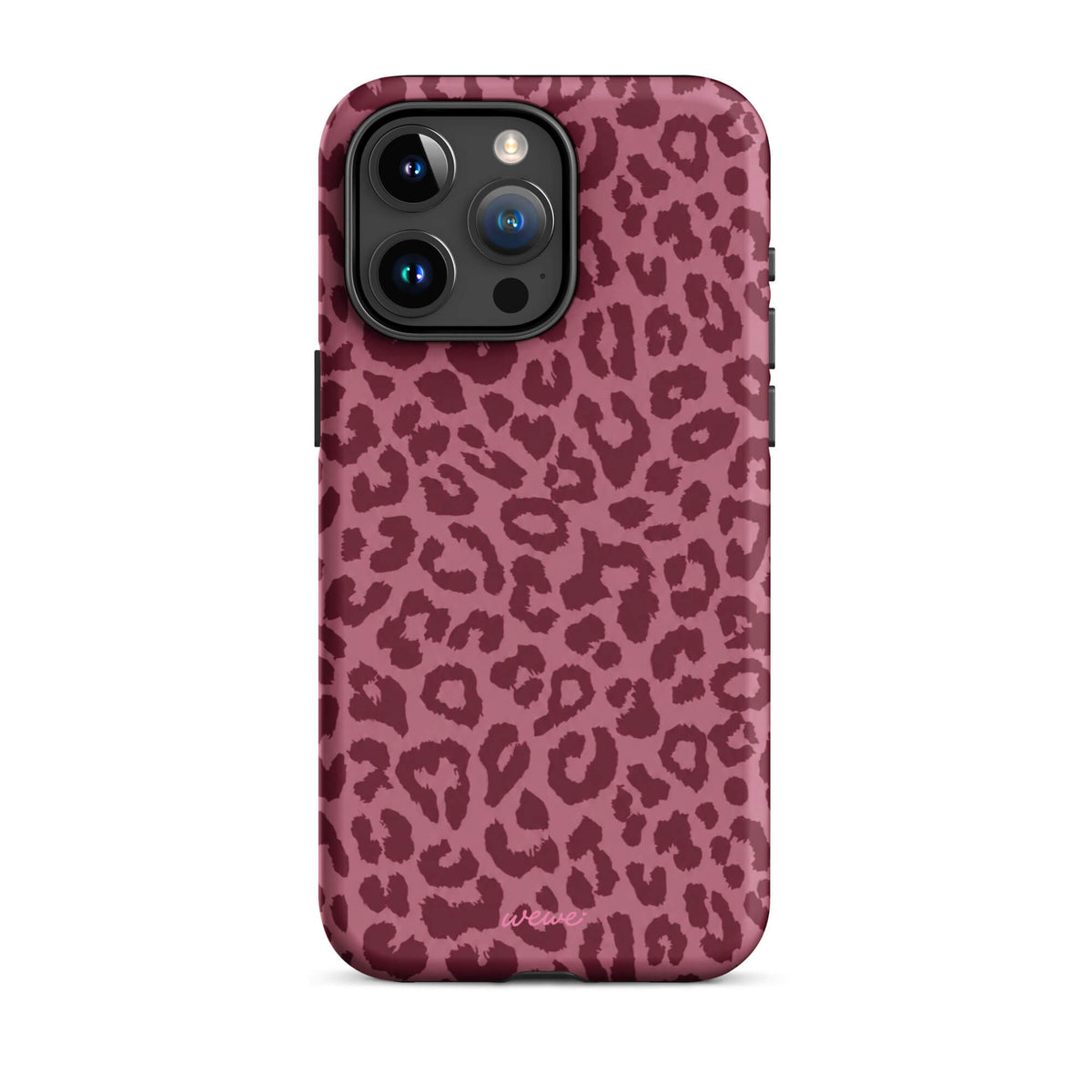Dusty-rose iPhone case covered with deep-burgundy tonal leopard spots