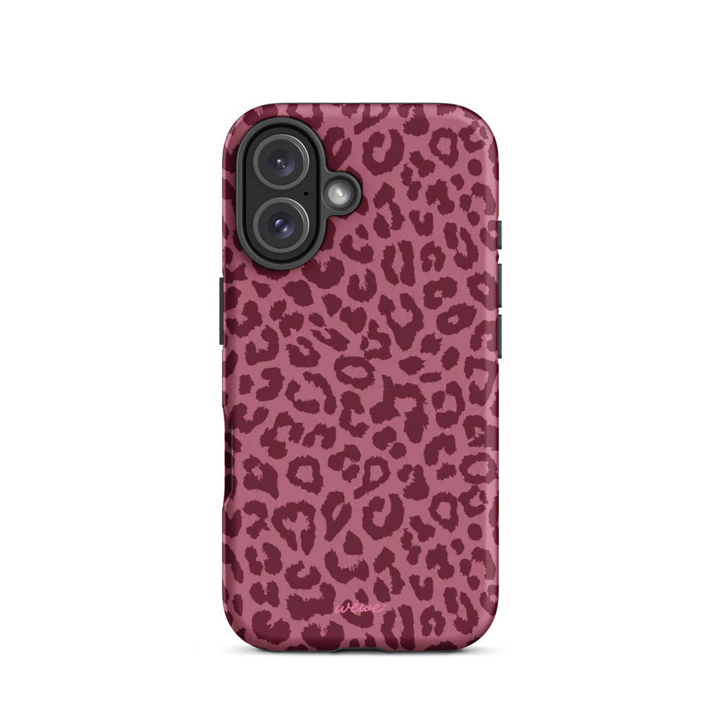 Dusty-rose iPhone case covered with deep-burgundy tonal leopard spots