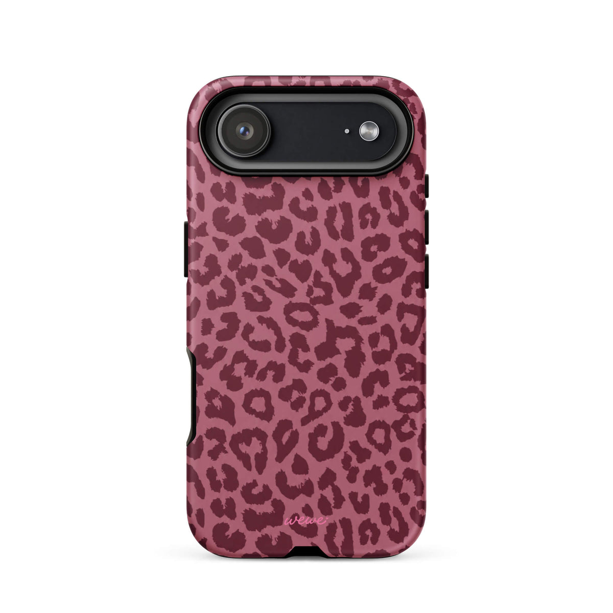 Dusty-rose iPhone case covered with deep-burgundy tonal leopard spots