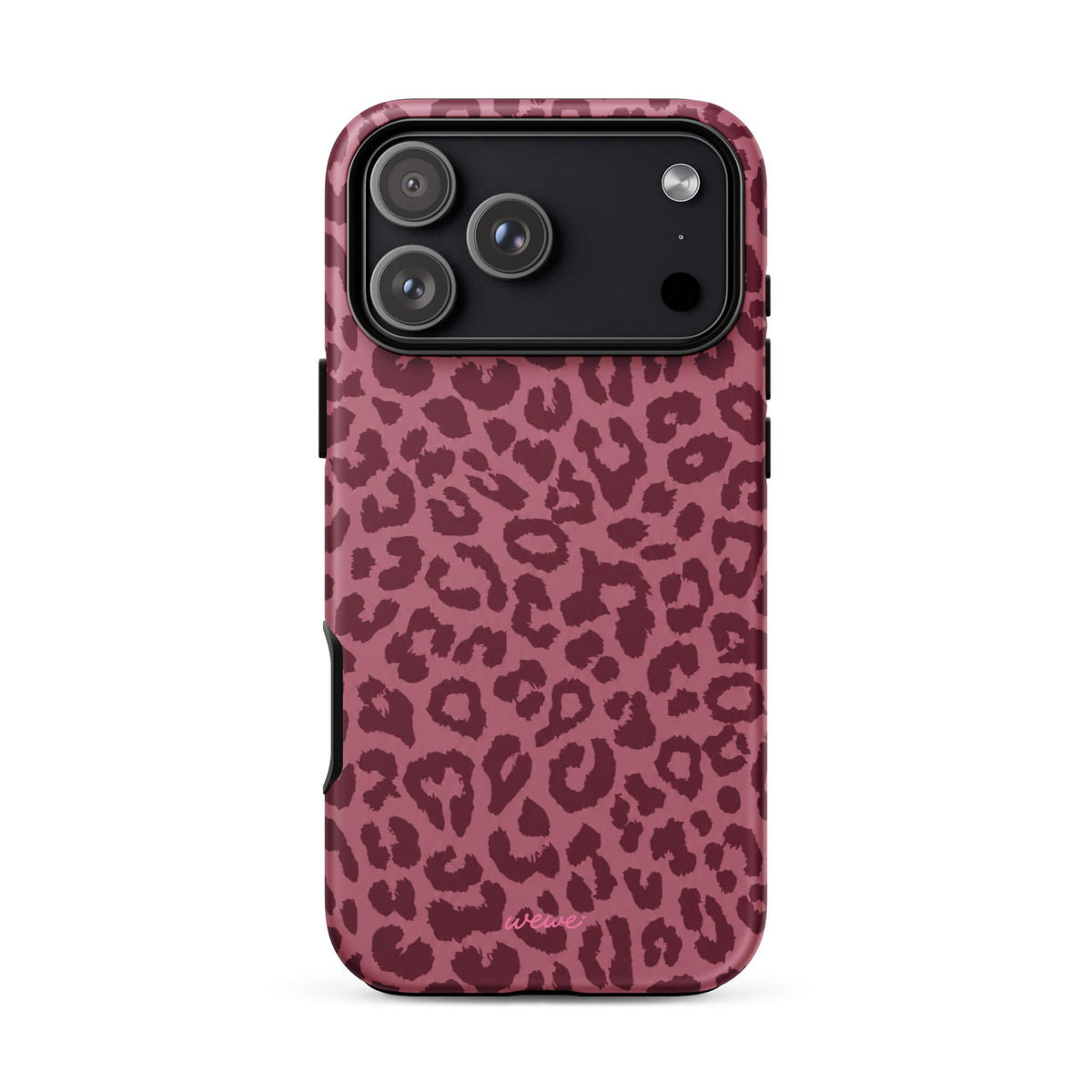 Dusty-rose iPhone case covered with deep-burgundy tonal leopard spots