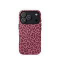 Dusty-rose iPhone case 18 pro covered with deep-burgundy tonal leopard spots