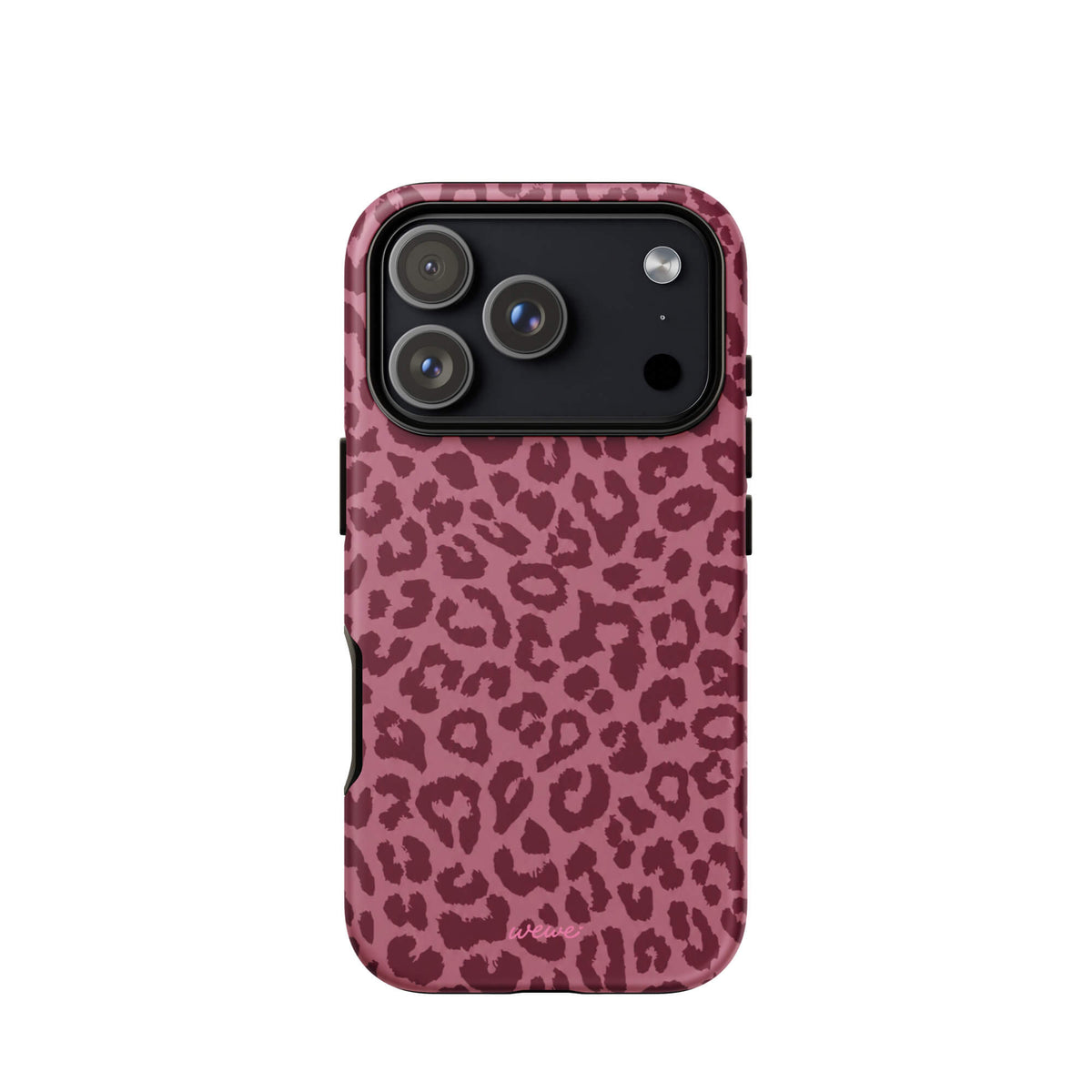 Dusty-rose iPhone case 18 pro covered with deep-burgundy tonal leopard spots