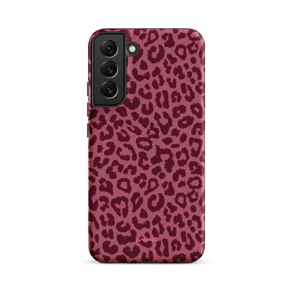 Dusty-rose iPhone case covered with deep-burgundy tonal leopard spots