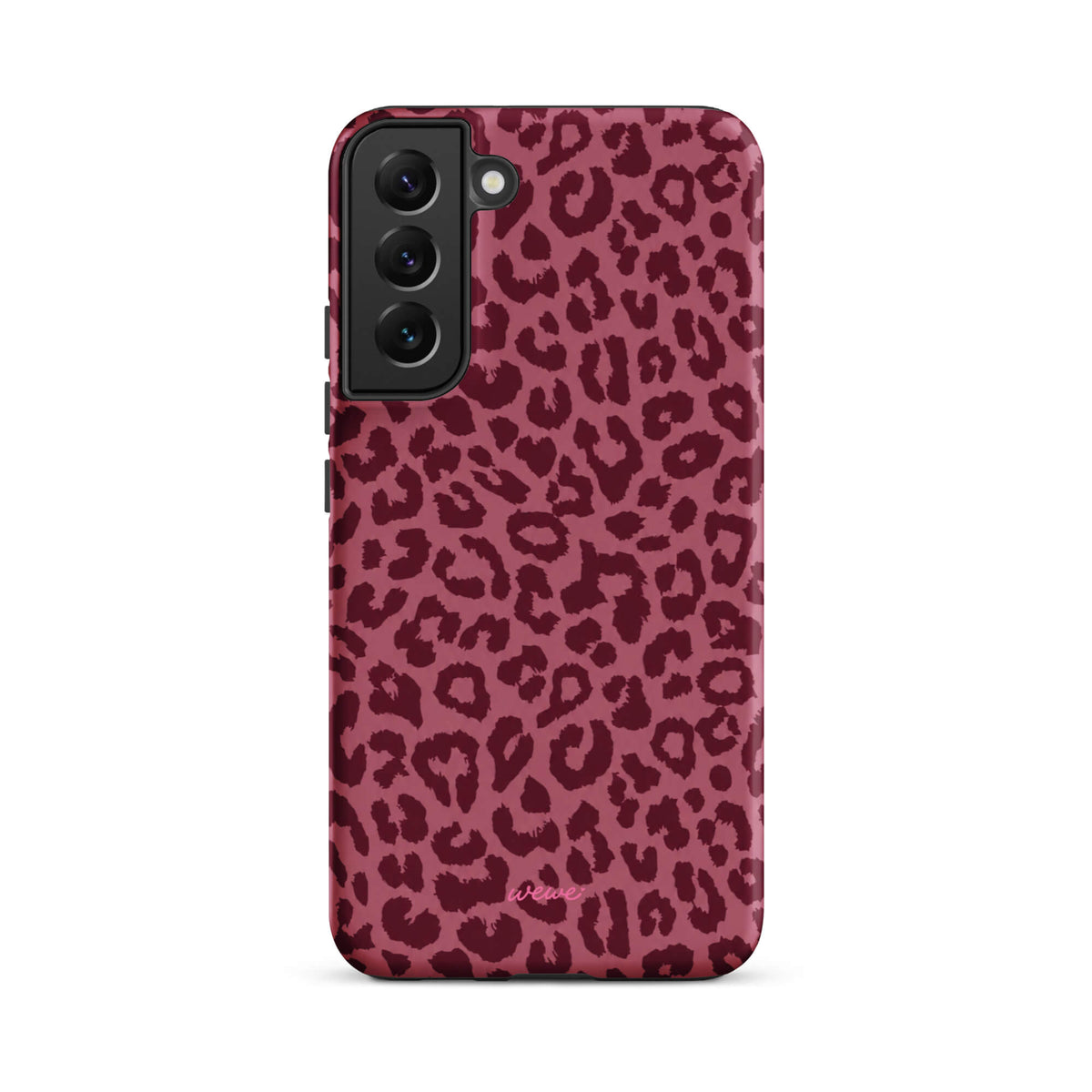 Dusty-rose iPhone case covered with deep-burgundy tonal leopard spots