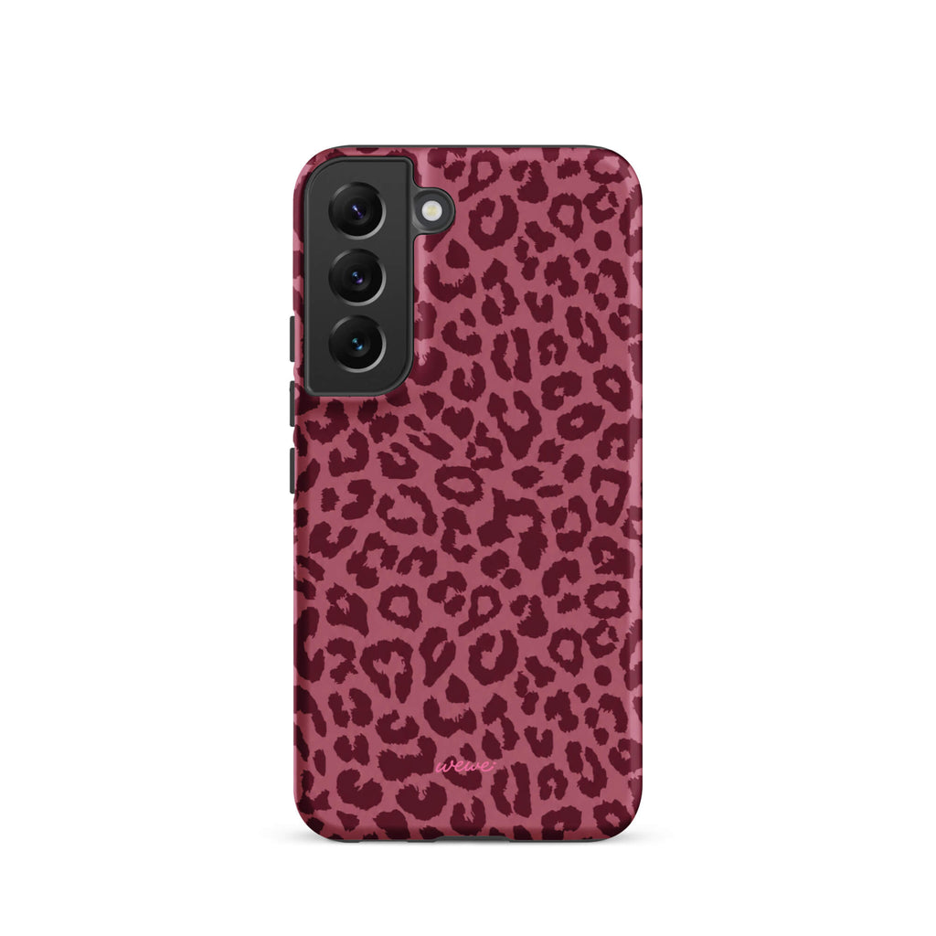 Dusty-rose iPhone case covered with deep-burgundy tonal leopard spots