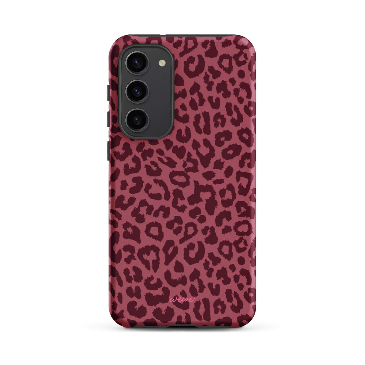 Dusty-rose iPhone case covered with deep-burgundy tonal leopard spots