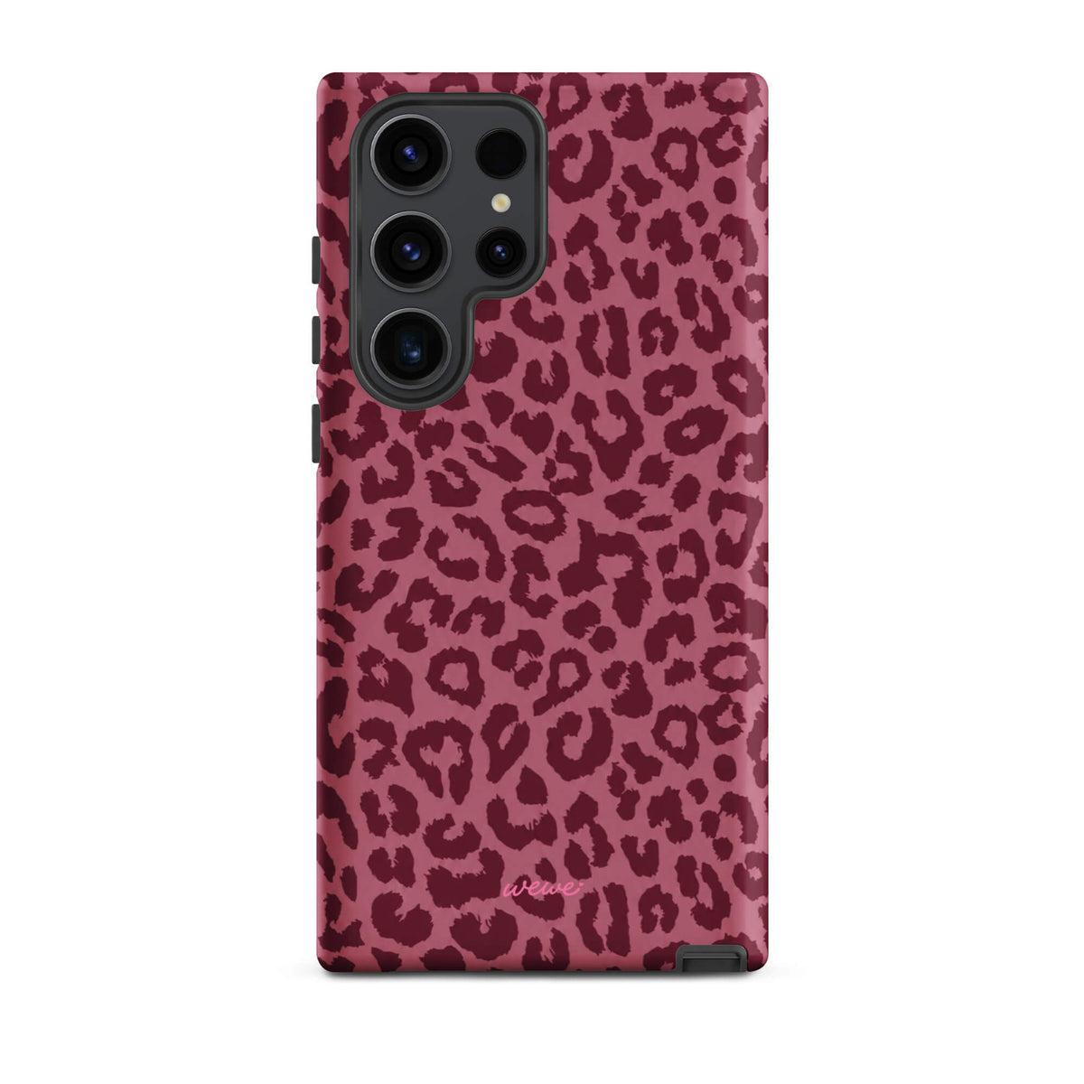 Dusty-rose iPhone case covered with deep-burgundy tonal leopard spots