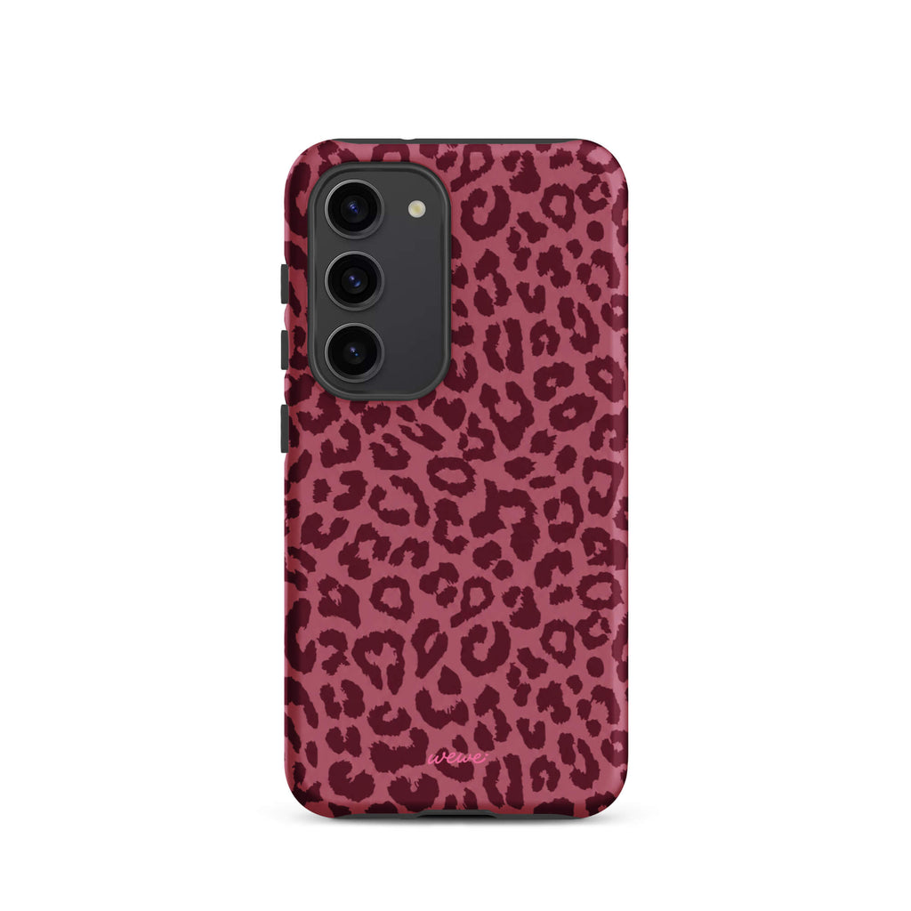 Dusty-rose iPhone case covered with deep-burgundy tonal leopard spots